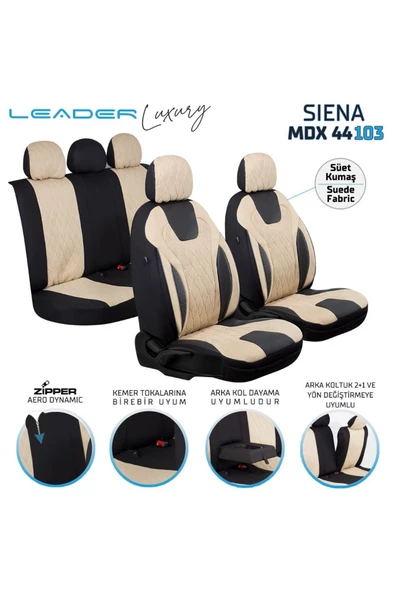 Freshstart    Freshstart Nissan Navara Yeni Uyumlu Süet Oto Koltuk Kılıfı Ön Arka Set Bej Siena Model FS - 2
