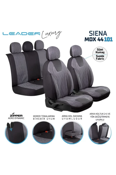 Freshstart Freshstart Audi A3 Serisi Uyumlu Süet Oto Koltuk Kılıfı Ön Arka Set Füme Siena Model FS - 2