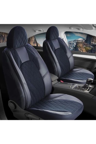 Freshstart    Freshstart Skoda Super B Uyumlu Deri Detaylı Oto Koltuk Kılıfı Ön Arka Set Chester Serisi Siyah FS