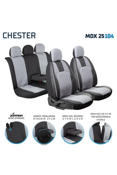 Freshstart    Freshstart Mini Copper ContryMan Uyumlu Deri Detaylı Oto Koltuk Kılıfı Ön Arka Set Chester Serisi Siyah Füme FS - 2