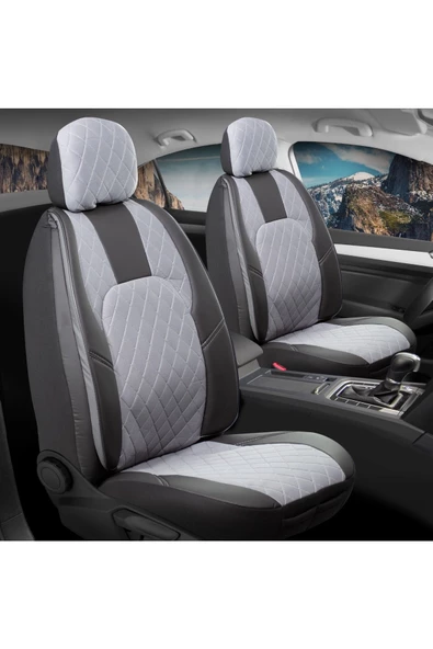 Freshstart    Freshstart Fiat Panda Uyumlu Deri Detaylı Oto Koltuk Kılıfı Ön Arka Set Chester Serisi Siyah Füme FS