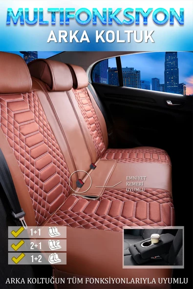 Freshstart    Freshstart Volkswagen CC Uyumlu Lüx Deri Oto Koltuk Kılıfı Ön Arka Takım Marjinal Series Tarçın - 2