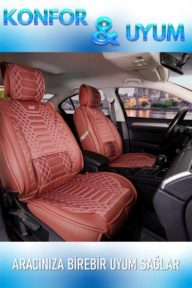 Freshstart    Freshstart Volkswagen CC Uyumlu Lüx Deri Oto Koltuk Kılıfı Ön Arka Takım Marjinal Series Tarçın