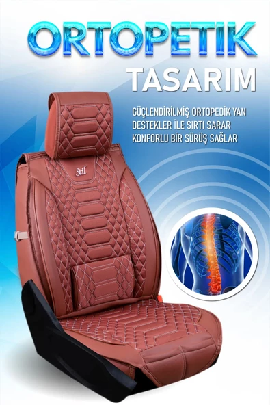 Freshstart    Freshstart Volkswagen CC Uyumlu Lüx Deri Oto Koltuk Kılıfı Ön Arka Takım Marjinal Series Tarçın - 5