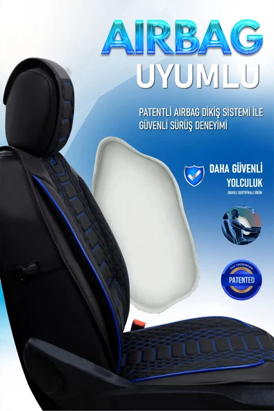 Freshstart    Freshstart Volkswagen Golf 4 Uyumlu Lüx Deri Oto Koltuk Kılıfı Ön Arka Takım Marjinal Series Siyah Mavi - 6