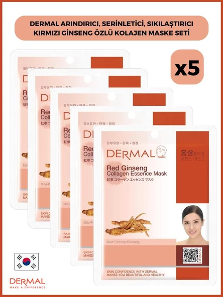 Dermal Arındırıcı, Serinletici, Sıkılaştırıcı Kırmızı Ginseng Özlü Kolajen Maske 23gr 5 Adet