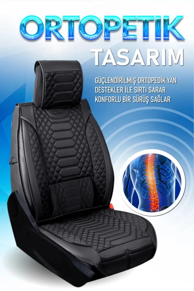 Freshstart    Freshstart Audi E-Tron Uyumlu Lüx Deri Oto Koltuk Kılıfı Ön Arka Takım Marjinal Series Siyah - 3