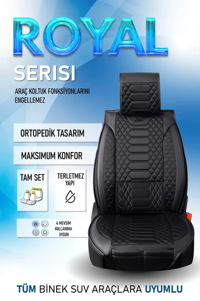 Freshstart    Freshstart Audi E-Tron Uyumlu Lüx Deri Oto Koltuk Kılıfı Ön Arka Takım Marjinal Series Siyah - 6