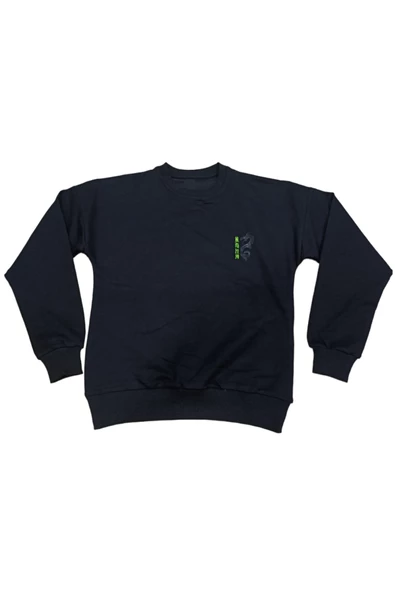 Erkek Çocuk Önü Arkası Ejderha Yazı Desenli Siyah Renk Sweatshirt