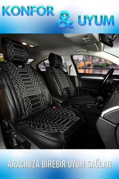 Freshstart    Freshstart Bmw 2 SERİSİ 235 Uyumlu Lüx Deri Oto Koltuk Kılıfı Ön Arka Takım Marjinal Series Siyah Beyaz
