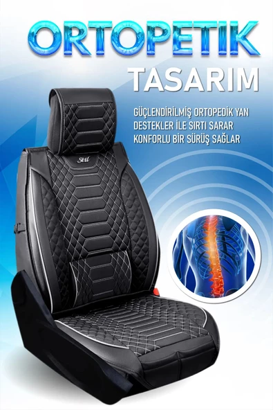 Freshstart    Freshstart Bmw 2 SERİSİ 235 Uyumlu Lüx Deri Oto Koltuk Kılıfı Ön Arka Takım Marjinal Series Siyah Beyaz - 4