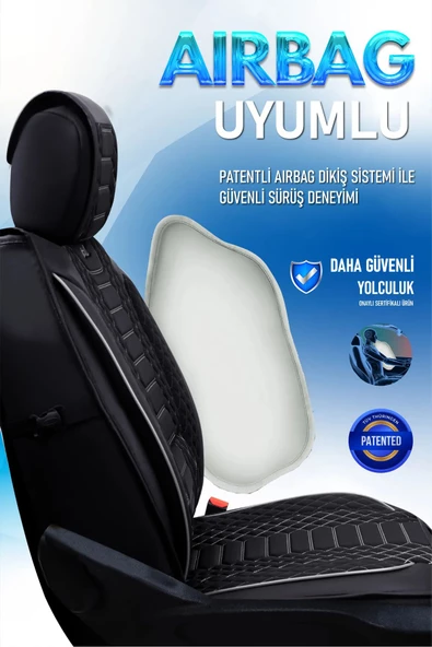 Freshstart    Freshstart Fiat 500X Uyumlu Lüx Deri Oto Koltuk Kılıfı Ön Arka Takım Marjinal Series Siyah Beyaz - 7