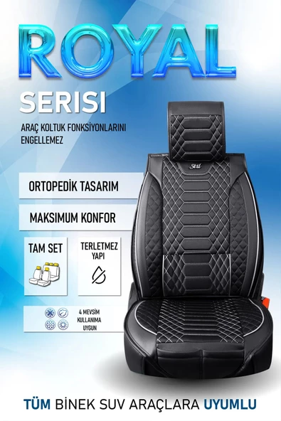 Freshstart    Freshstart Fiat 500X Uyumlu Lüx Deri Oto Koltuk Kılıfı Ön Arka Takım Marjinal Series Siyah Beyaz - 3