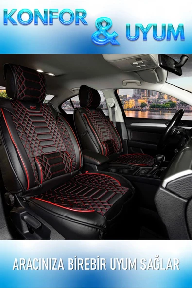 Freshstart    Freshstart Volkswagen Golf 6 Uyumlu Lüx Deri Oto Koltuk Kılıfı Ön Arka Takım Marjinal Series Siyah Kırmızı