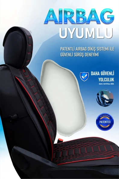 Freshstart    Freshstart Chevrolet Captiva Uyumlu Lüx Deri Oto Koltuk Kılıfı Ön Arka Takım Marjinal Series Siyah Kırmızı - 4