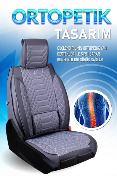 Freshstart    Freshstart Seat Toledo Uyumlu Lüx Deri Oto Koltuk Kılıfı Ön Arka Takım Marjinal Series FÜME - 3