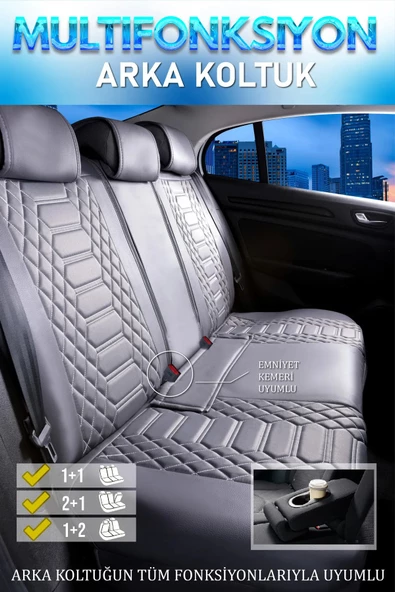 Freshstart    Freshstart Seat Toledo Uyumlu Lüx Deri Oto Koltuk Kılıfı Ön Arka Takım Marjinal Series FÜME - 2