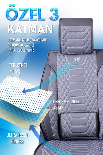 Freshstart    Freshstart Seat Toledo Uyumlu Lüx Deri Oto Koltuk Kılıfı Ön Arka Takım Marjinal Series FÜME - 4