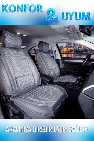 Freshstart    Freshstart Seat Toledo Uyumlu Lüx Deri Oto Koltuk Kılıfı Ön Arka Takım Marjinal Series FÜME