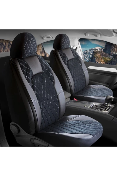 Freshstart    Freshstart Dacia Sandero Uyumlu Deri Detaylı Oto Koltuk Kılıfı Ön Arka Set Chester Serisi Siyah Beyaz FS