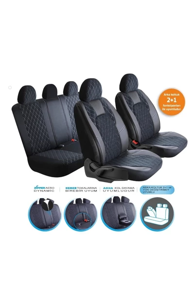 kepmorpho    kepmorpho Volkswagen Passat B8 Lüx Yarı Deri Oto Koltuk Kılıfı Ön Arka Takım Chester Serisi Siyah Beyaz - 2