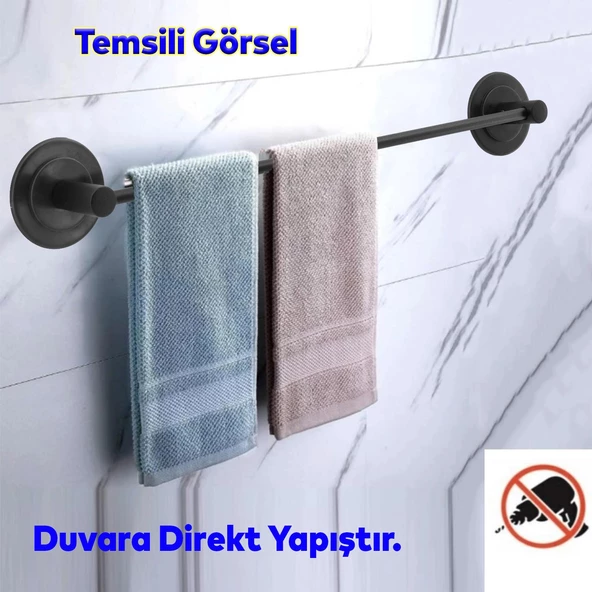 Banyo Lavabo Mutfak Yapışkanlı Bez Havlu Standı Askısı Paslanmaz Metal Siyah Uzun Bez Havluluk - 3