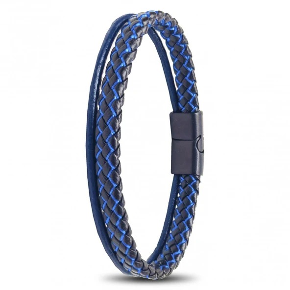 Mavi Renk Çoklu Deri Bileklik - Resim 1