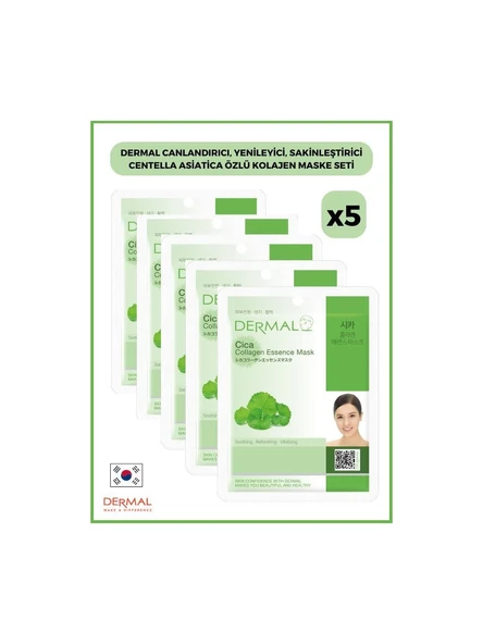 Dermal Canlandırıcı, Yenileyici, Sakinleştirici Centella Asiatica Özlü Kolajen Maske 23 Gr 5 Adet ürün görseli 1