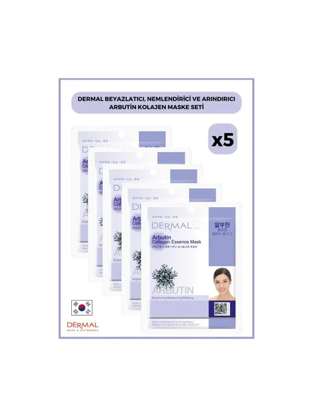 Dermal Beyazlatıcı, Nemlendirici Ve Arındırıcı Arbutin Kolajen Maske 23gr 5 Adet ürün görseli 1