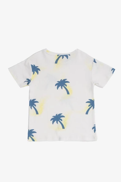 Palm Ekru Mavi Desenli Pamuklu Erkek Çocuk Tshirt - 2
