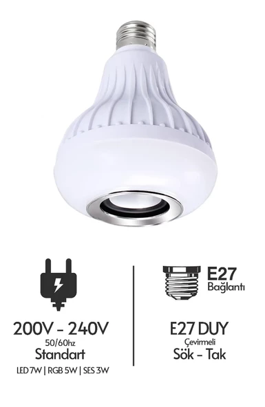 QASUL Rgb Led Ampul Uzaktan Kumandalı Bluetooth ve Hoparlör Özelliği - 6