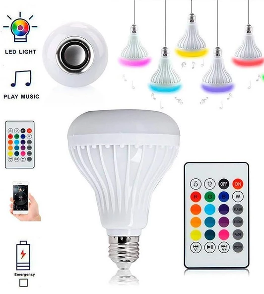 QASUL Rgb Led Ampul Uzaktan Kumandalı Bluetooth ve Hoparlör Özelliği - 4