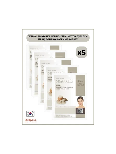 Dermal Arındırıcı, Nemlendirici Ve Ton Eşitleyici Pirinç Özlü Kollajen Maske 23 Gr 5 Adet ürün görseli 1