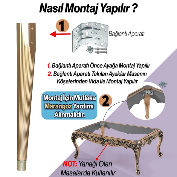 4 Adet Suit Masa Dresuar Ayağı 75 cm Plastik Gold Altın Ayak Mutfak Yemek Masası Mobilya Ayakları - 5