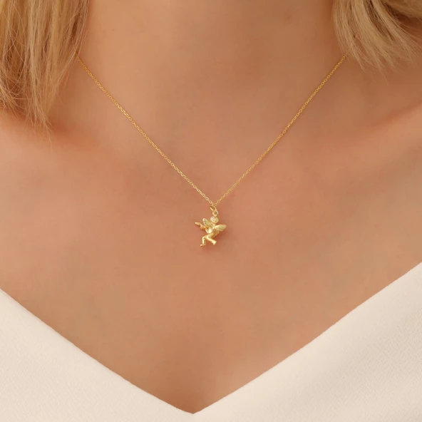 925 Ayar Gümüş Mandolin Çalan Çocuk Melek Kolye - Resim 2