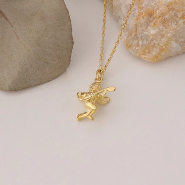 925 Ayar Gümüş Mandolin Çalan Çocuk Melek Kolye - Resim 5