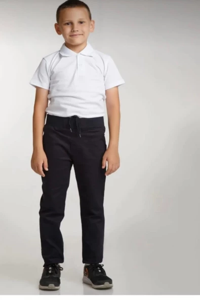 Uğur Böceği Çocuk Unisex Ribana Beli Lastikli Canvas Okul Pantolonu 5-9 Yaş - 4