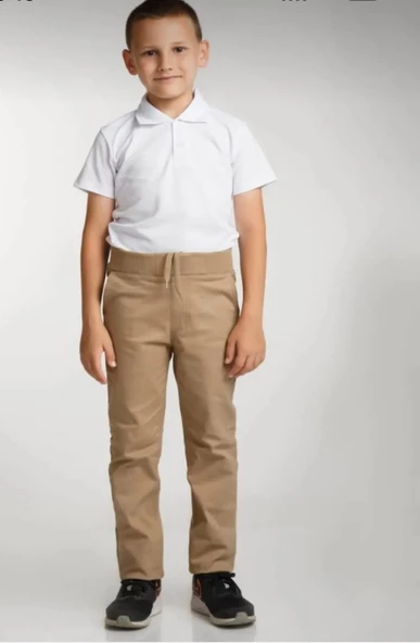 Uğur Böceği Çocuk Unisex Ribana Beli Lastikli Canvas Okul Pantolonu 5-9 Yaş - 3