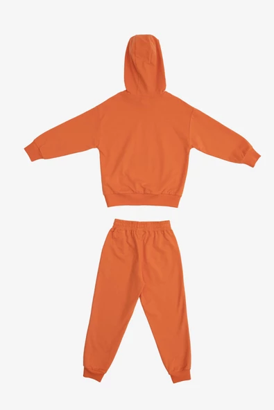 Uthar Turuncu Pamuklu Kapşonlu Çocuk Sweatshirt Jogger 2'li Takım - 2
