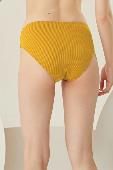 Sarı Reps Yüksek Bel Tek Alt Bikini - Resim 4