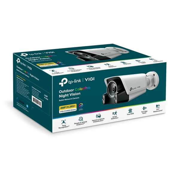 TP-Link VIGI C340S 4mm 4MP AI ColorPro Bullet IP Kamera (1/1.8",30fps,FHD,H.265+) - Resim 3