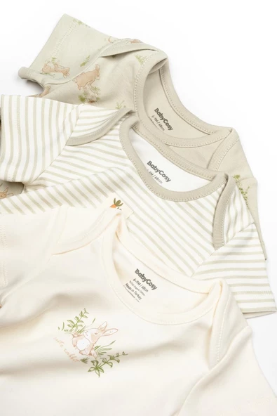 Bebek 3lü Kısa Kollu Badi Kutulu Set %100 Organik Pamuk, Bebek ve Yenidoğan Serisi - CSY5763 - 8