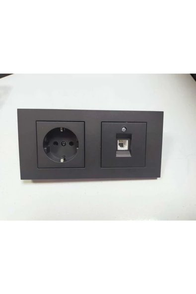 Ovivo Grano Füme Topraklı Priz + Nümeris Telefon Prizi + 2li Çerçeve