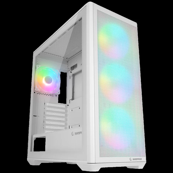 Rampage VORTEX V3 Beyaz Mesh Temperli Cam 4*RGB Fan + Hub E-ATX Gaming Kasa