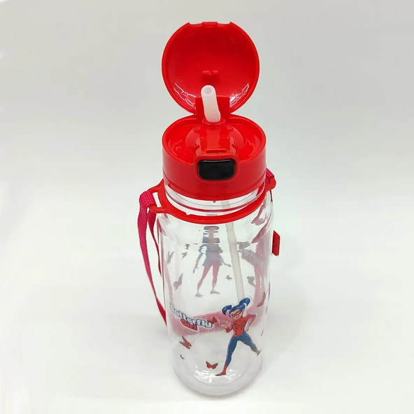 Butterfly Girl Temalı Pipetli Askılı Suluk Matara 550 ml. - 2