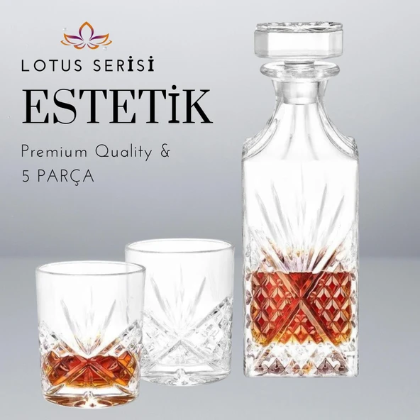 Perlotus Lotus 5 Parça Cam Viski Karafı  ve Viski Bardağı Seti - 4