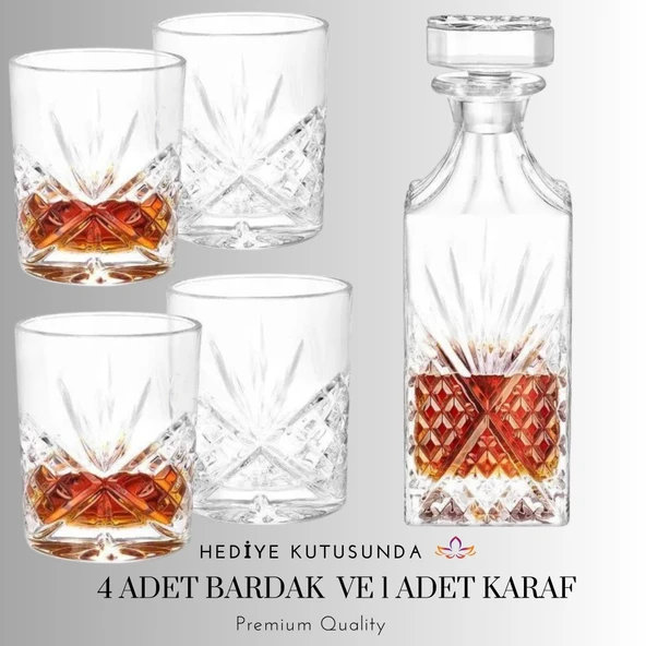 Perlotus Lotus 5 Parça Cam Viski Karafı  ve Viski Bardağı Seti