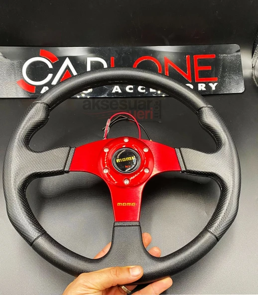Momo Spor Direksiyon 32cm Kırmızı Göbek Delikli Desen İthal Ürün A+ Kalite - 3
