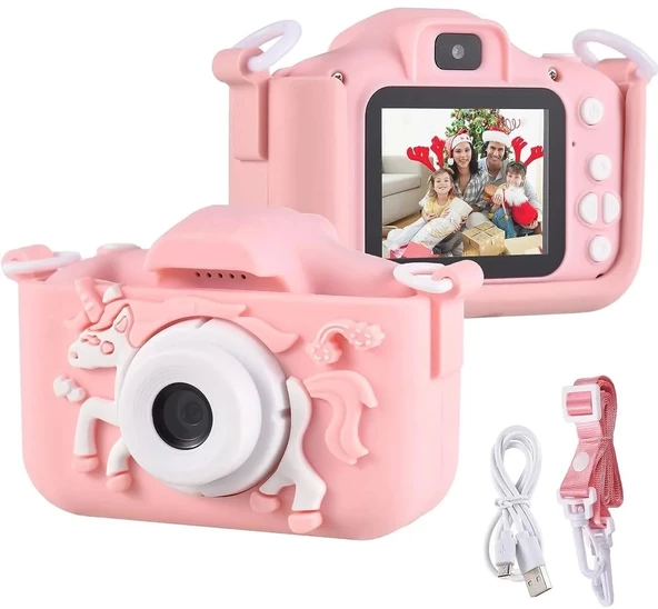 pilelistore Mini Karikatür Çocuklar Dijital Kamera 1080P Pembe KS104