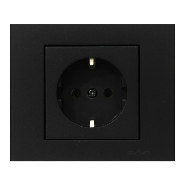15 Adet Ovivo Grano Siyah Topraklı Priz Çerçeve Dahildir 15'li Paket
